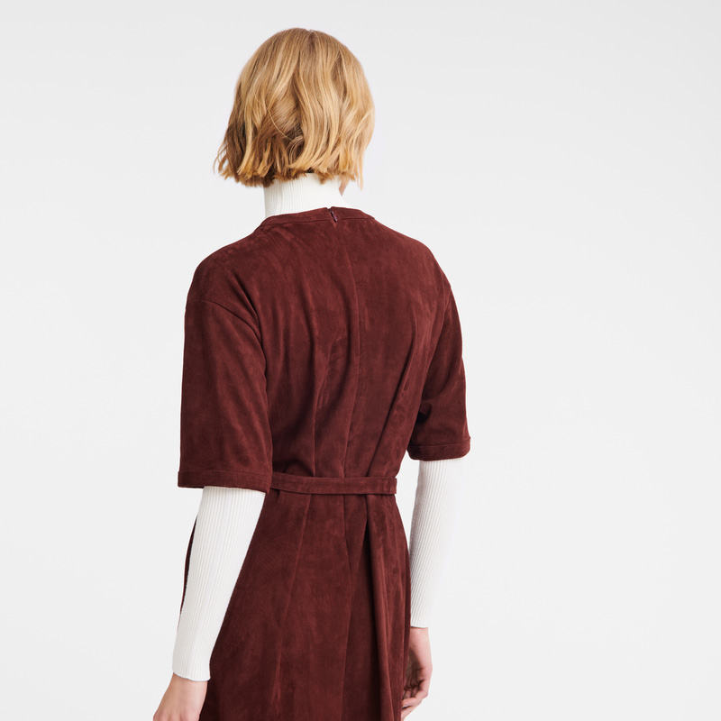Vestido Longchamp Leather long dress Mujer Burdeos | LC-MMVI5627
